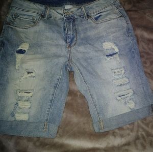 Distressed ripped jean shorts